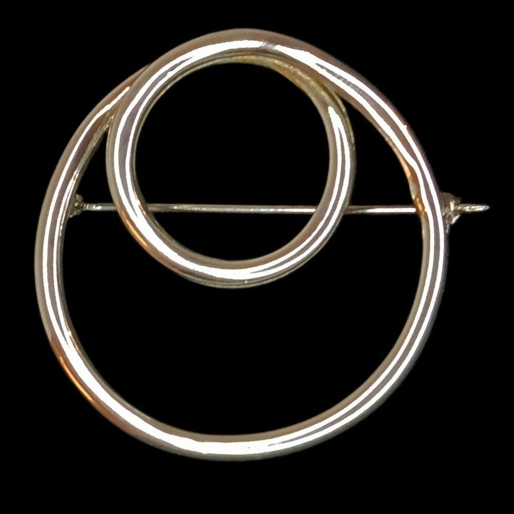 Vintage 925 Sterling Silver Double Circle Swirl Design Brooch Pin 1.75"